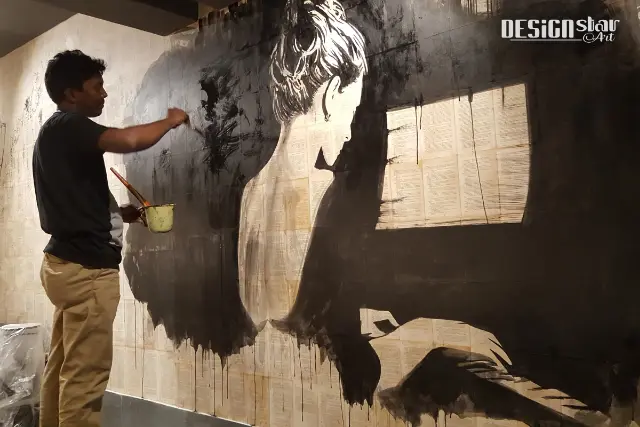 Handcrafted office decor mural installed for a corporate office in Hyderabad
