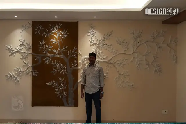 Custom handcrafted wall installation showcased for a corporate office in Hyderabad